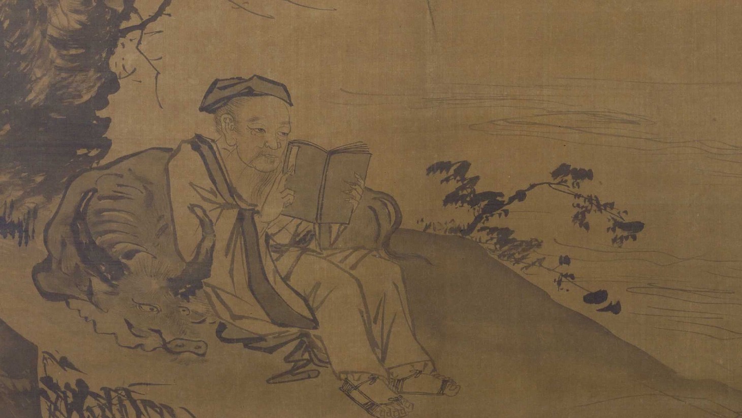 吴伟 树下读书图